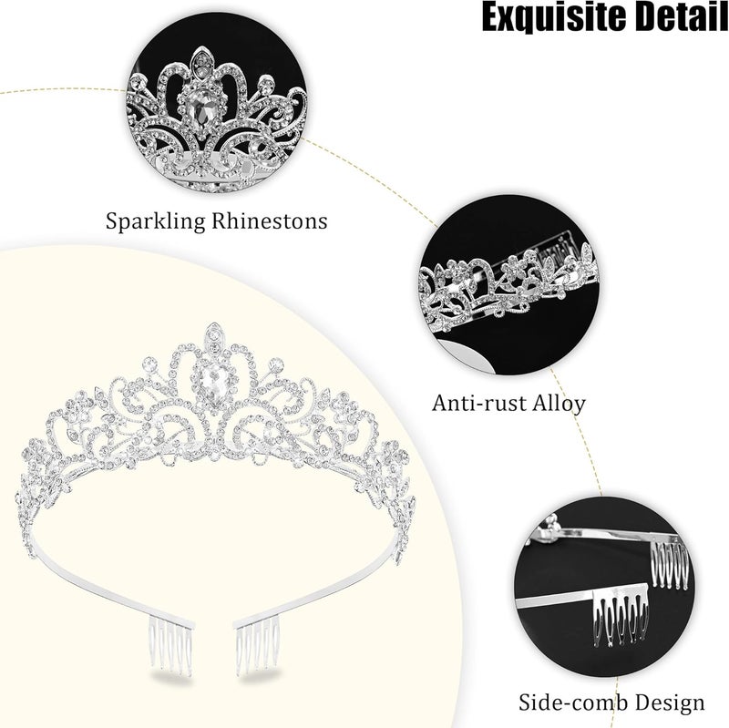 TAROSE Crowns for Women, Queen Crystal Gold Silver Tiaras with White Rhinestone and Combs, Goddess Crown for Wedding Bride Birthday Princess Bridal Shower Hair Accessories for Women - Image 4